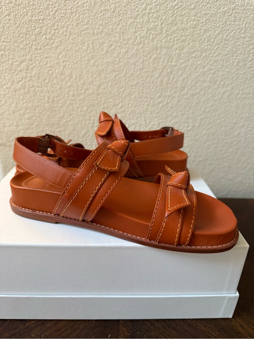 ALEXANDRE BIRMAN Clarita Sport Cognac Brown Leather Flat Sandals EU 37.5 US 7.5 - Picture 4 of 11